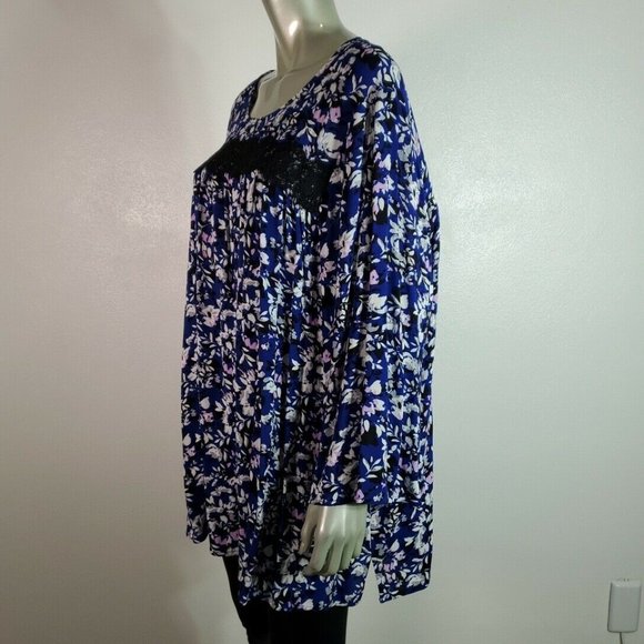 Lane Bryant Top Plus Size 22 Tunic Flare Sleeve Floral Long Sleeve Purple NWT - Picture 3 of 6